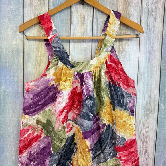 Mary McFadden Vintage Watercolor Dress Midi Tank Gown 80s Small Colorful - Picture 11 of 11